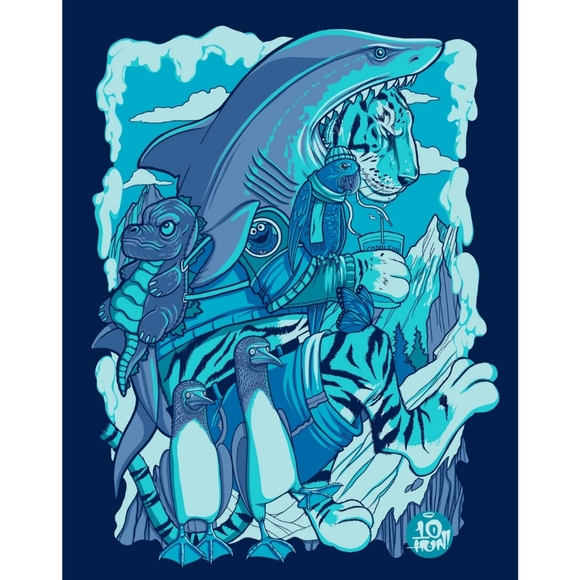 Tultex Tee Mens XXXL Blue Siberian Stroll T Shirt  Art by Ten Hundred Tiger Elmo - Picture 2 of 15